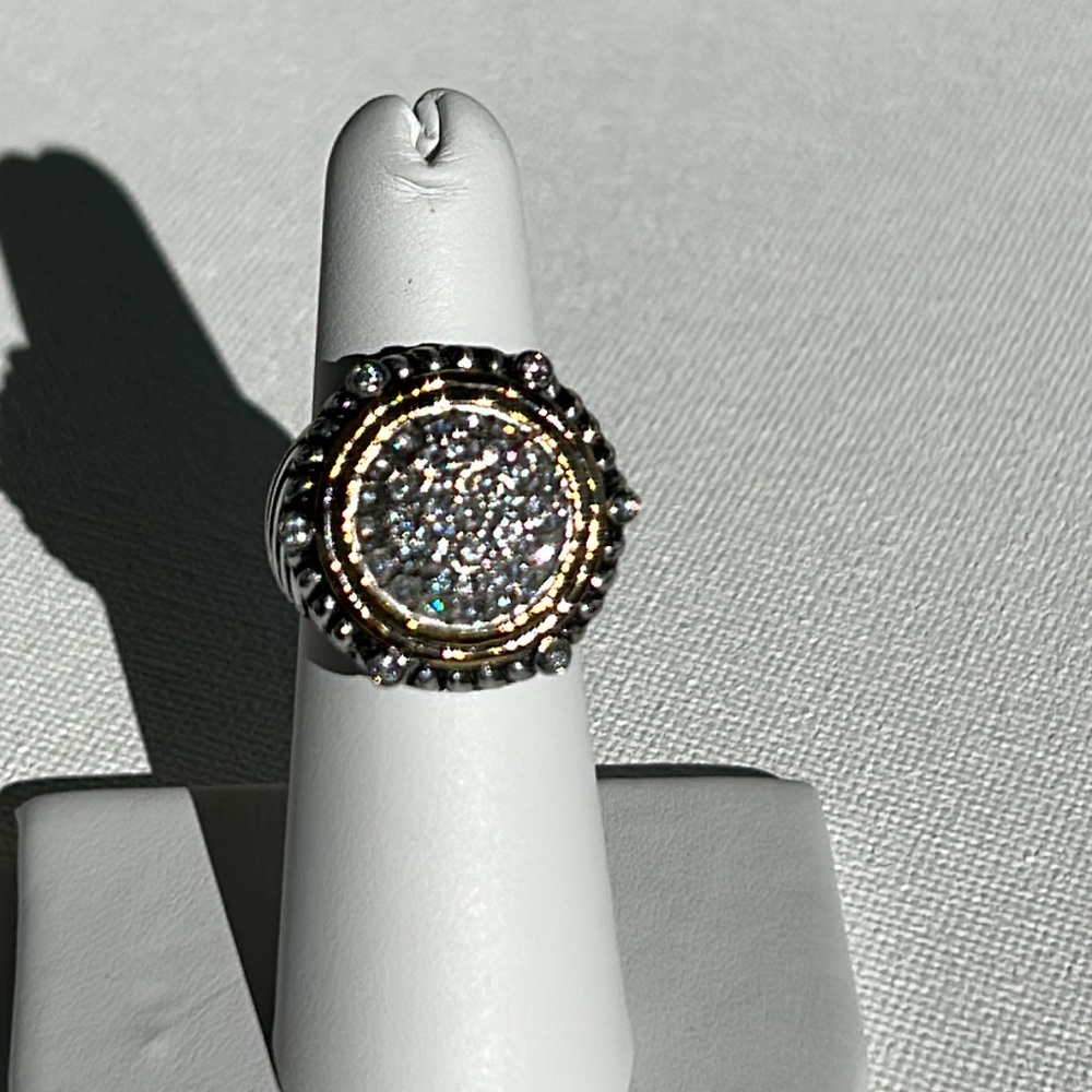 NWT Hypoallergenic Stainless Steel 14k Gold Plate Crystal Pave Designer Ring